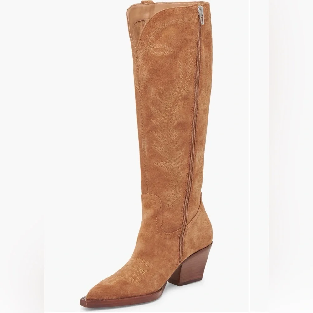 Dolce Vita Over-the-Knee Suede Western Boot - Tan
